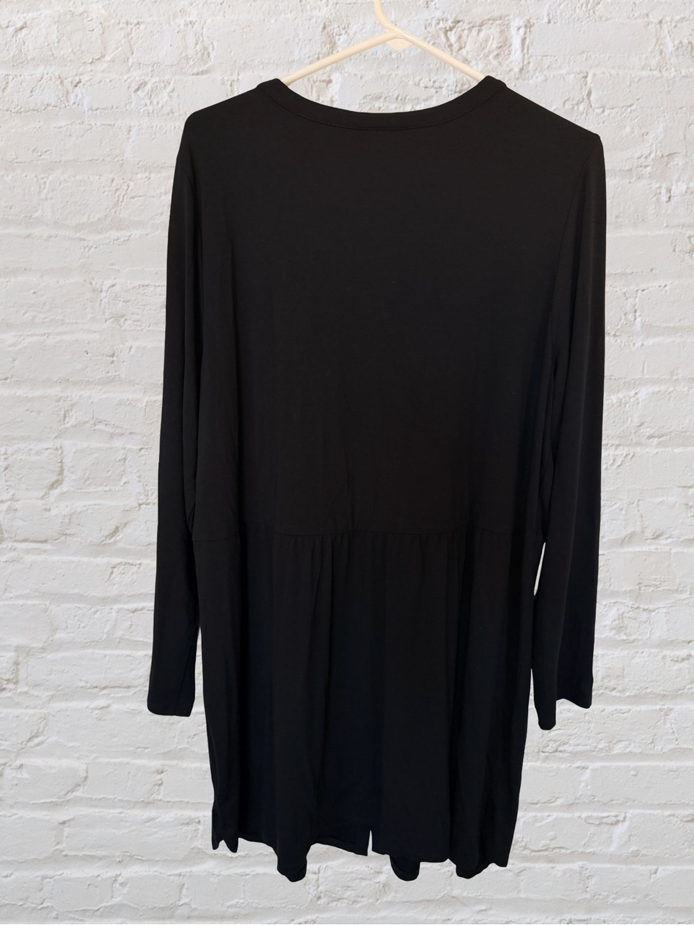 J.Jill Wearever Black Button Front Babydoll Drop Waist Midi Dress Long Sleeve L - Picture 6 of 7